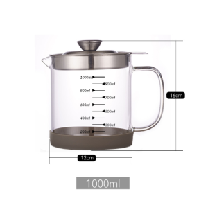 Glass Oil Filter Pot Scale kitchen Oil Separator Storage Tank Stainless Steel Mesh Strainer Grease Container Tea Coffee