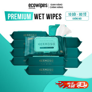 [PREMIUM] Thùng 10 Gói Khăn Ướt Cao Cấp Hermoso x EcoWipes 80 tờ Không Mùi An Toàn Cho Bé