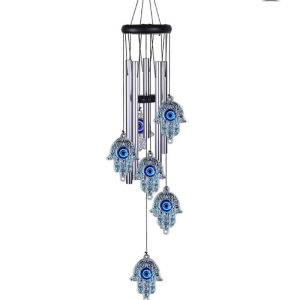 Blue Evil Eye Sun/Hand of Fatima Wind Chimes Outdoor Decoration Sun/Hamsa Hand Windcatcher Evil Eye Wind Bells Amulet Wind Chimes