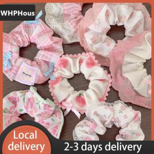 [COD] WHPHous Ship within 24 hours Elegant Print Lace Edge Wide Scrunches For Women Girls Sweet Hair Tie Cute Exquisite Hair Band Fashion Hair Accessories Gifts