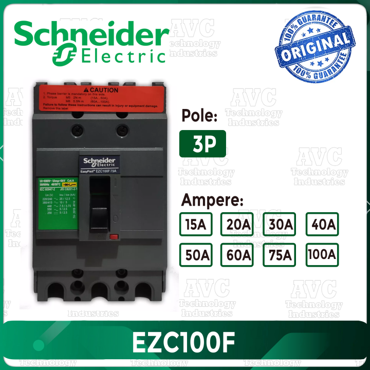 SCHNEIDER Easypact Circuit Breaker EZC100F 3 Pole 15A 20A 30A 40A 50A ...