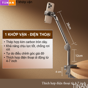 Giá Kẹp Đỡ Điện Thoại/ MTB Kim Loại Có Khớp Chỉnh Kẹp Bàn Đầu Giường Dùng Cho Livestream Xem Phim Chống Mỏi Tay
