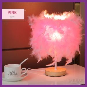 Nordic Luxury Feather LED Night Light Table Desk Lamp Bedroom Lamp Lampu Deco Bilik Tidur Led Lampu Katil Meja北欧轻奢羽毛摆设夜灯