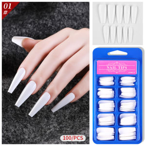 PINPAI 100PCS Long Ballet Coffin Fake Nails Tips Press On Nails With Designed Pure Color Ballerina Full Cover for Artificial False Nails Tips