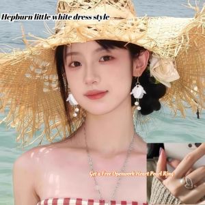 Womens Butterfly Tassel Floral Pearl Hepburn Style Vintage Earrings for Casual & Party Gifting Ring