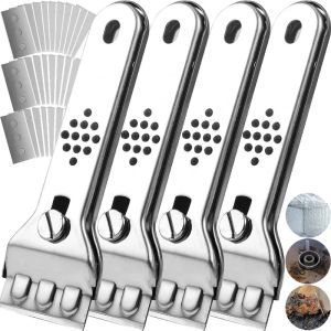 24Pcs Stainless Steel Cleaning Scraper with Blade Windows Scraper Universal Glass Kitchen Ceramic Tiles Removing Clean Shovel