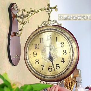 American Metal Double Sided Hanging Clock European Retro Living Room Two-Sided Silent Clock Creative Large Wall Clock Quartz ClockFast shipping