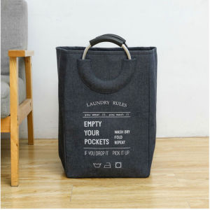 Sturdy Fabric Laundry Basket Jute Foldable Storage Bag With Aluminum Handle Home Clothes Organizer