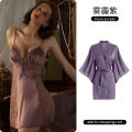 Justtoi. Summer Nightdress Pajamas Women Sexy Front Open Sling Home Dress Sexy Side Perspective Lace Nightgown with Chest Pad Female Nightwear Two-piece Set. 