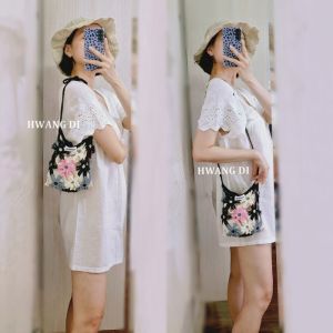 Túi xách đi biển đi du lịch đeo chéo túi hoa kẹp nách đeo vai cầm tay đi du lịch biển + Túi vải tote dây rút dạo phố đi chơi floral