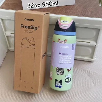 Bình nước Owala x UO Cat Collage phiên bản giới hạn 24oz 32oz bình giữ nhiệt bằng thép không gỉ cách nhiệt chân không có ống hút thiết kế dễ thương dành cho trường học phòng tập thể dục phong cách Kawaii.