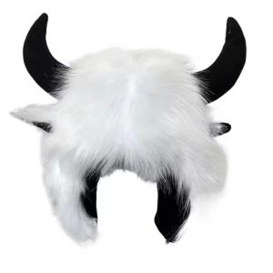 ECLK0G Solid Color Ox Horn Hat Fur Trim Thickened Demon Ear Protection Hat Furry Warm Lei Feng Cap Winter