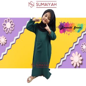 SUMAIYAH Junior Cey Crepe Solid Color Regular Sleeve Long Dress for Muslimah Girls | Affordable Long Caftan with Pockets