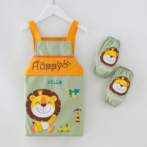 Kids Apron Set 3pcs Waterproof Cartoon Animal Kitchen Cooking Baking Art Painting Easy Clean With Pocket