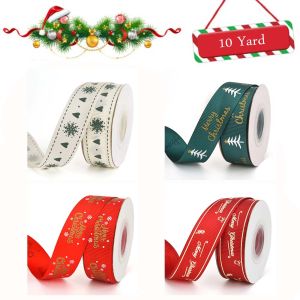MKEB โพลีเอสเตอร์ 2/2.5ซม. สุขสันต์วันคริสต์มาส บรรจุของขวัญ เย็บผ้า ห่อ ริบบิ้นคริสต์มาส ริบบิ้นผ้าซาติน ริบบิ้นบรอนซิ่ง ตกแต่งคริสต์มาส