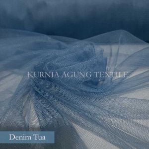 Kain TILE TULLE HALUS POLOS Warna Denim Biru Bahan Gamis Dress per 0.5m dan Meter Lebar 170cm