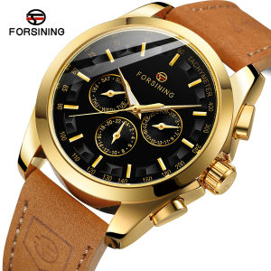 Forsining Automatic Watch Mens Mechanical Watch Black 3 Dial Calendar Display Clock Fashion Luminous Mens Watch. gift