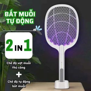 Vợt Muỗi Thông Minh 2in1 – Đèn LED Tím Bắt Muỗi Tự Động – Lưới 3 Lớp Siêu An Toàn – Sạc USB Type-C
