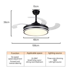 220V Invisible Ceiling Fan Lamps Bedroom Living Room Dining Room Study LED Modern And Minimalist Household Pendant Light
