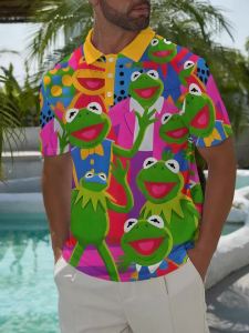 Jeans Fritz Kermit The Frog 3D Printed Polo Shirt For Men Short Sleeve Regular Fit Breathable Casual Summer Top COD Fast Delivery