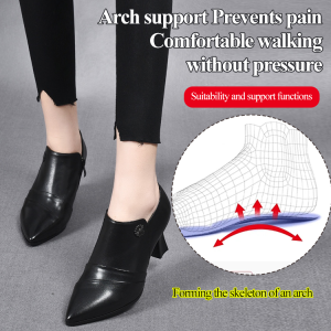 huowa Womens Soft Leather High Heel Boots Medium Heel Temperament High Heel Boots Thick Heel Boots