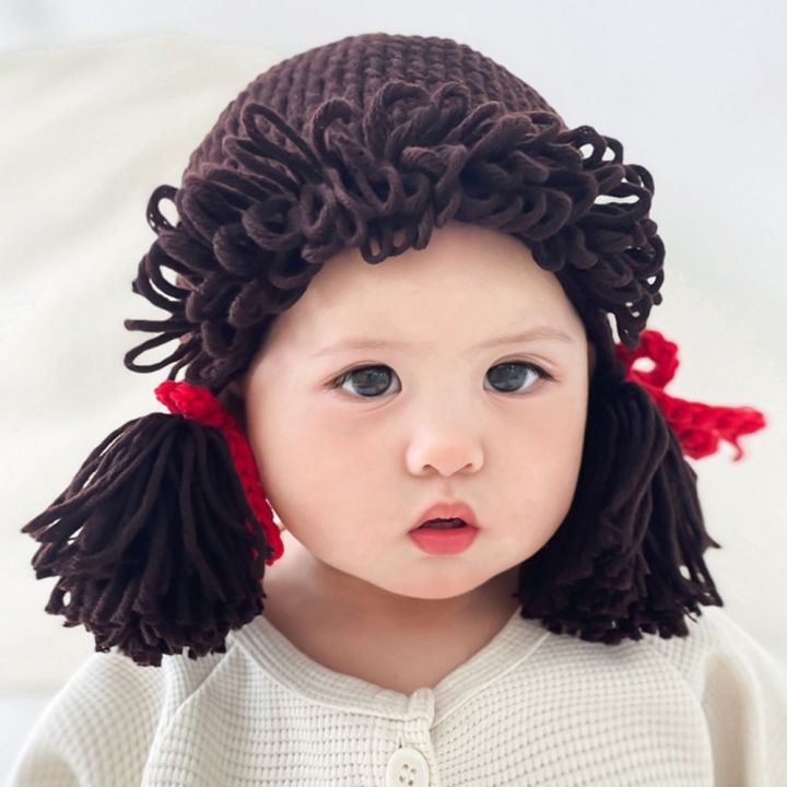 BONVC Warm Baby Hat Wig Winter Cute Infant Pigtail Wig Cap Hair ...