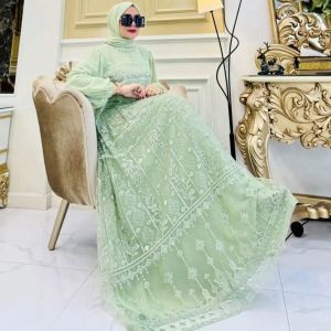 Delvira Dress Ceruty Babydoll Brokat Payet Dress Wanita Terbaru 2024 Kekinian Gamis Kondangan Murah