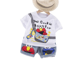 Pakaian anak-anak pakaian anak usia 0-4 tahun T-shirt cetak kartun Eropa dan Amerika lengan pendek Celana pendek denim Anak laki-laki tren musim panas yang tampan dan modis baru menjual dua potong setelan