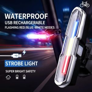 CLARO Chống thấm nước Đèn hậu an toàn cho xe đạp USB có thể sạc lại Chế độ nhấp nháy đỏ/xanh/trắng Đèn hậu LED Siêu sáng Đèn hậu xe đạp ngoài trời Dành cho xe đạp xe đạp leo núi