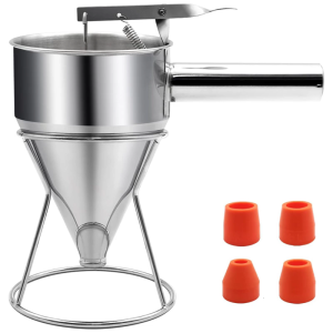 Professional Pancake Batter Dispenser Stainless Steel Funnel Suitable for Baking Cupcakes Waffles and More with Stand