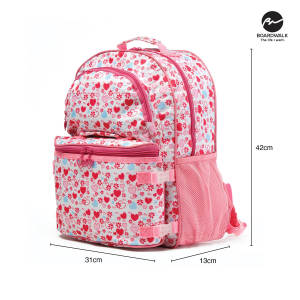 Boardwalk Oxana School Girls Backpack with Pink Hearts Design