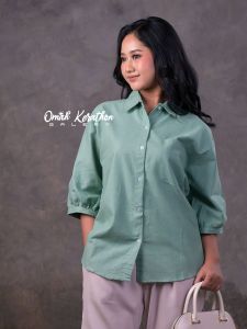 Baju Atasan Wanita Terbaru Kekinian Kinan Blouse Korean Style Lengan 3/4 Kemeja Linen Oversize