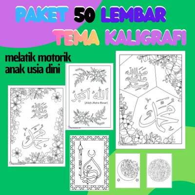 paket 50 - 20 lembar kertas mewarnai coloring whorkseet paud sd tk