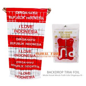 tirai foil Kotak merah putih dirgahayu ri / backdrop kotak kotak merah putih hut ri / tirai rumbai kotak dirgahayu ri / hiasan agustusan backdrop tirai foil merah putih