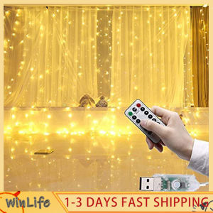 3*3m 300 LED Curtain String Light Fairy Lights Room Decoration aesthetic for girls, for Festival Wedding Warm color Bedroom decor USB charging Remote control 8 modes