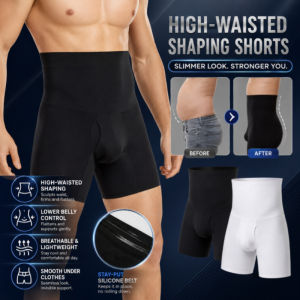 Mens Seamless Shapewear High Waist Tummy Control Compression Boxer Briefs Slimming Firming Body Shaper Breathable Stretchable Comfortable Underwear Daily Wear