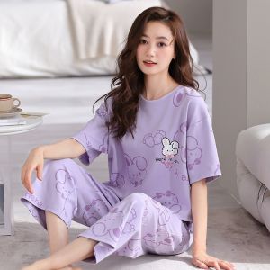 Baju tidur plus size Pajamas short sleeve 7-point pants suit two cartoon household clothes night dress T358