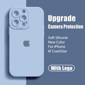 CrashStar With Logo With Heightened Lens Protection Soft Silicone Phone Case For iPhone 16 15 14 13 Pro Max Plus 12 11 Pro Max X XR XS Max 8 + 7 Plus Solid Color Phone Casing Anti-fall Shockproof Phone Cover Hot Sale