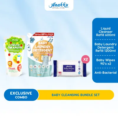 [Exclusive Combo] Anakku Baby Cleansing Liquid Cleanser Laundry Detergent Refill Pack Baby Wet Wipes Tissue AKBD0039