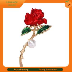 ❣️❣️❣️ Elegant Temperament Red Rose Pearl Brooch Pins For Women Fashion Enamel Flower Corsage Wedding Party Jewelry Accessories Gift