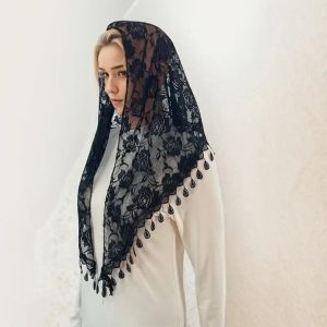 OMQAIO Sun Protection Lace Scarf Colorful with Tassel Printed Wraps Cute Pastoral Style Flower Triangle Headband Girls