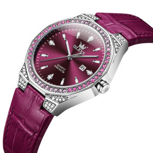 OLEVS 5606 Women Fashion Quartz Watch Gift Leather Watchband Round-dial Wristwatch Calendar