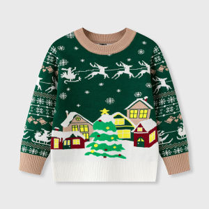 2025 New Autumn Winter European American Children Christmas Cartoon Pullover Sweater Boys and Girls Baby Bottoming Knitted Sweater