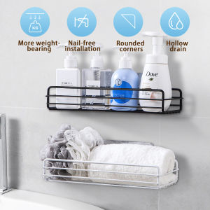 Adhesive Bathroom Shelf No-punching Kitchen Bathroom Storage Rack Wall Mounted Storage Organizer Iron Toilet Rack Rak Sabun 免打孔收纳架