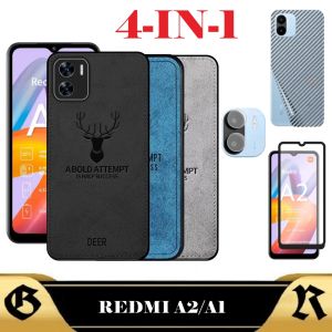 PAKET 4in1 Casing XIAOMI REDMI A1 A2 Case DEER Motif Canvas Tempered Glass Layar Bonus Camera Dan Garskin