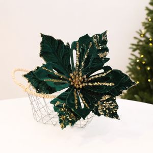 MAOMEI Làm thủ công Hoa trạng nguyên nhân tạo nhung Thật tế Lông tơ Hoa trang trí cây thông Noel Phụ kiện hoa Bột nhũ Hoa giả Tiệc Giáng sinh
