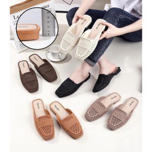 Sandal Slop Wanita Kerja Bahan Anyam Rajut Dingin Jaring Cantik Model Terbaru - 1627 37/41
