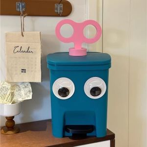 Cute Big Eye Trash Can Household Living Room Bedroom Pedal with Lid Cartoon Good-looking Trash Can Toilet Basket
