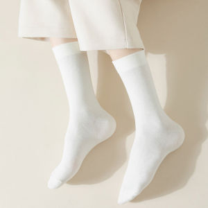 Amandad Stores ถุงเท้าผู้หญิง ผ้าฝ้ายแท้ ป้องกัน Pilling ต้านเชื้อแบคทีเรีย ถุงเท้าขนผู้หญิง ถุงเท้าน่องสำหรับทุกฤดูกาล