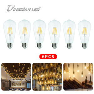 DingDian LED 220V 6 Packs LED Blub Light ST64 Edison Bulb 2W 4W 6W 8W Vintage LED Filament BulbsE27 Medium Base600lmCold/Warm WhiteHome Decoration Pendant Light Source
